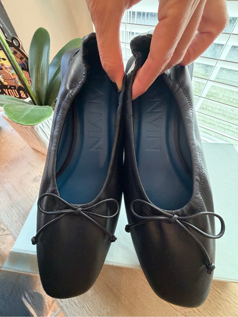 LANVIN Paris Black Leather Bumper Ballerina Flats Square Toe Size 38 - Picture 4 of 16